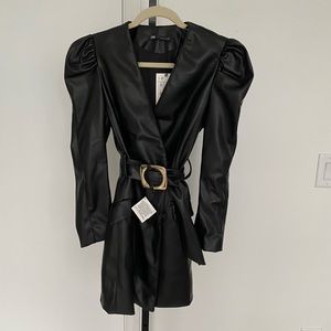 ZARA - leather mini puff sleeve wrap dress w belt